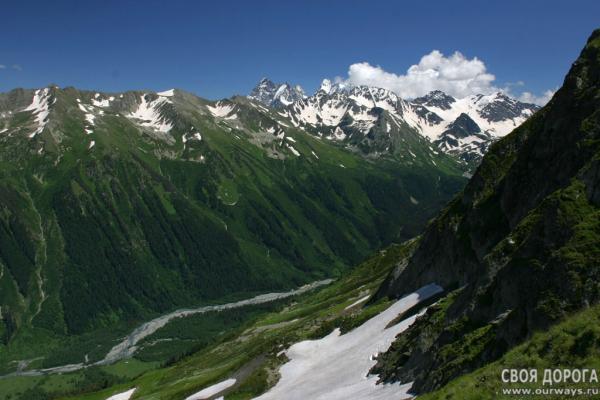 Долина реки Кизгыч. Вдали - Главный Кавказский хребет